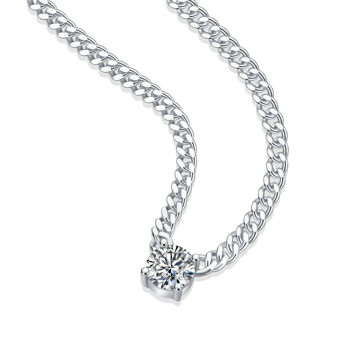 Cuban Necklace - Set With Top-quality Moissanite Silver And Platinum-plated Pendant, A