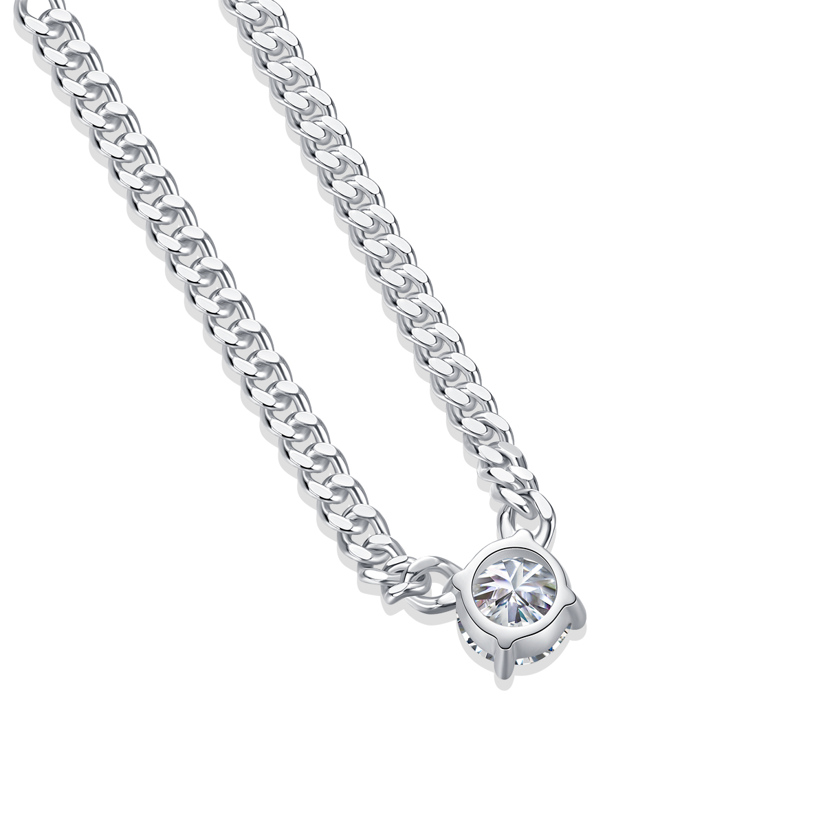 Cuban Necklace - Set With Top-quality Moissanite Silver And Platinum-plated Pendant, A