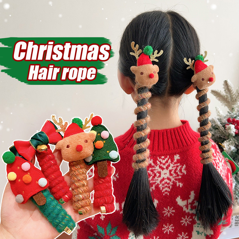 Cute Girls Elastic Rubber Band Christmas Children Telephone Wire Hair Spiral Coil Festive