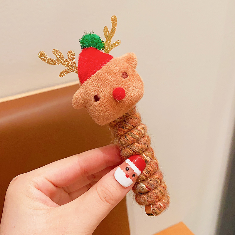 Cute Girls Elastic Rubber Band Christmas Children Telephone Wire Hair Spiral Coil Festive