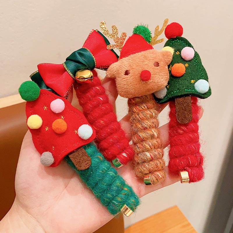 Cute Girls Elastic Rubber Band Christmas Children Telephone Wire Hair Spiral Coil Festive