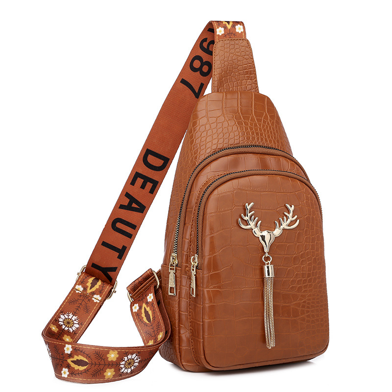 Deer Tassel Design Crossbody Bag Fashion Letter Embroidery Chest Bags