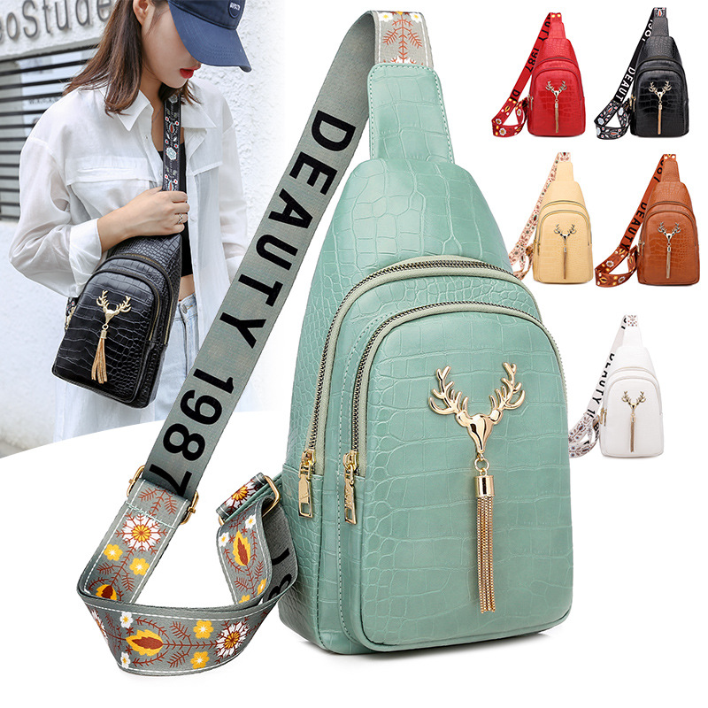 Deer Tassel Design Crossbody Bag Fashion Letter Embroidery Chest Bags