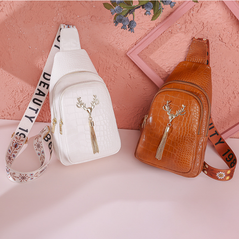 Deer Tassel Design Crossbody Bag Fashion Letter Embroidery Chest Bags