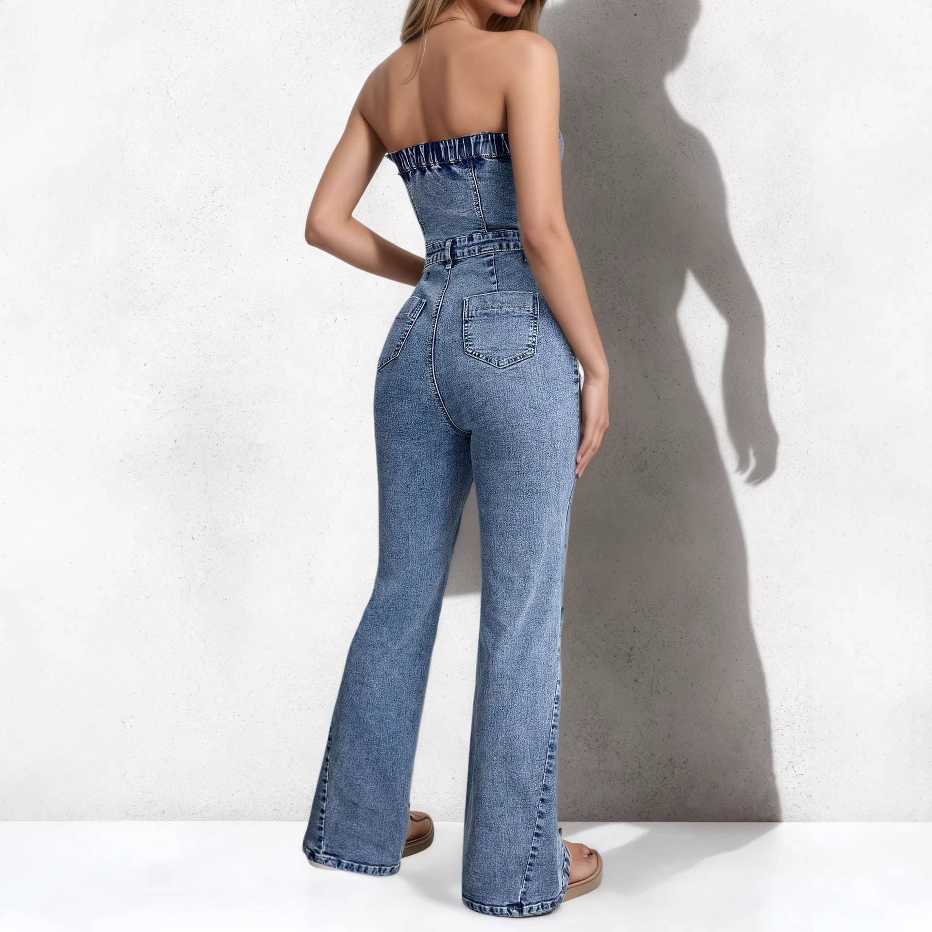 Denim Strapless Jumpsuit European And American Style Vintage Stretchy
