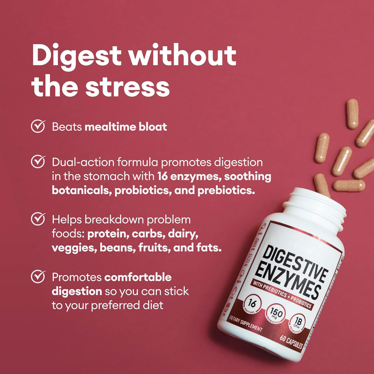 Digestive Enzymes With Prebiotics & Probiotics - 16-in-1 Multi-Enzyme Blend, 1 Billion CFU
