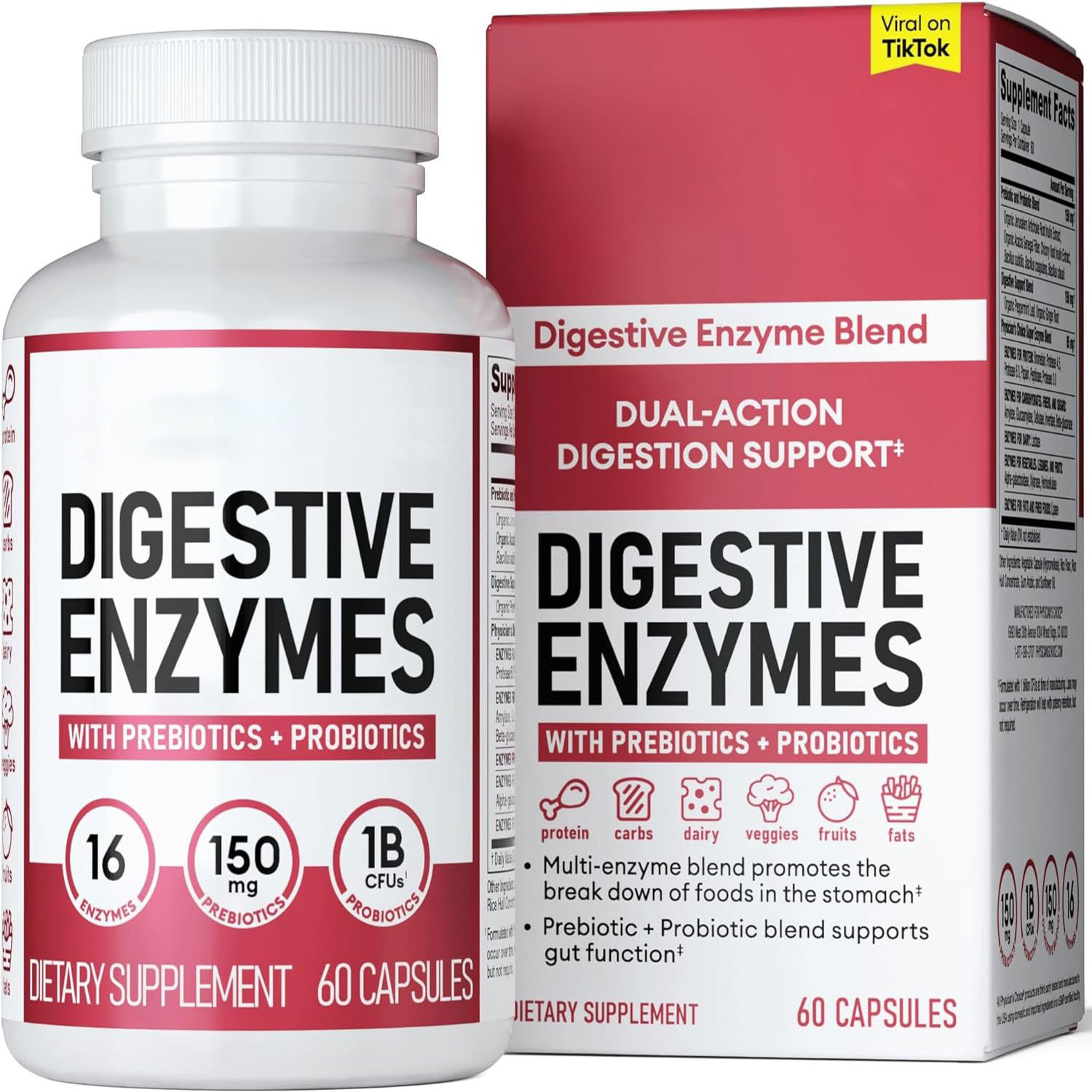 Digestive Enzymes With Prebiotics & Probiotics - 16-in-1 Multi-Enzyme Blend, 1 Billion CFU