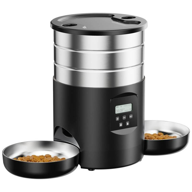 Dual Bowl Automatic Cat Feeder For Two Cats With Stable Anti Slip Design And Programmable
