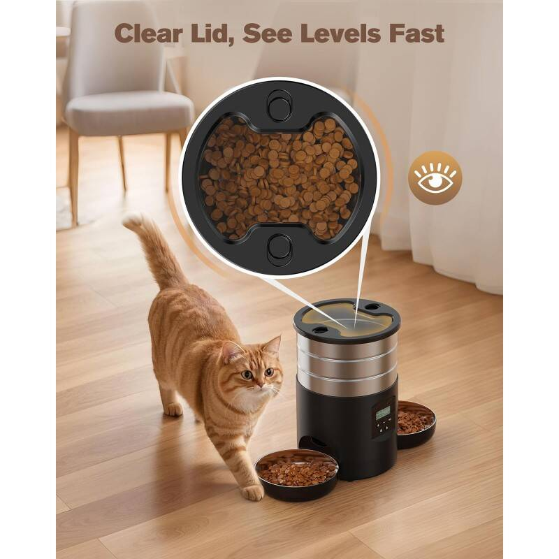 Dual Bowl Automatic Cat Feeder For Two Cats With Stable Anti Slip Design And Programmable