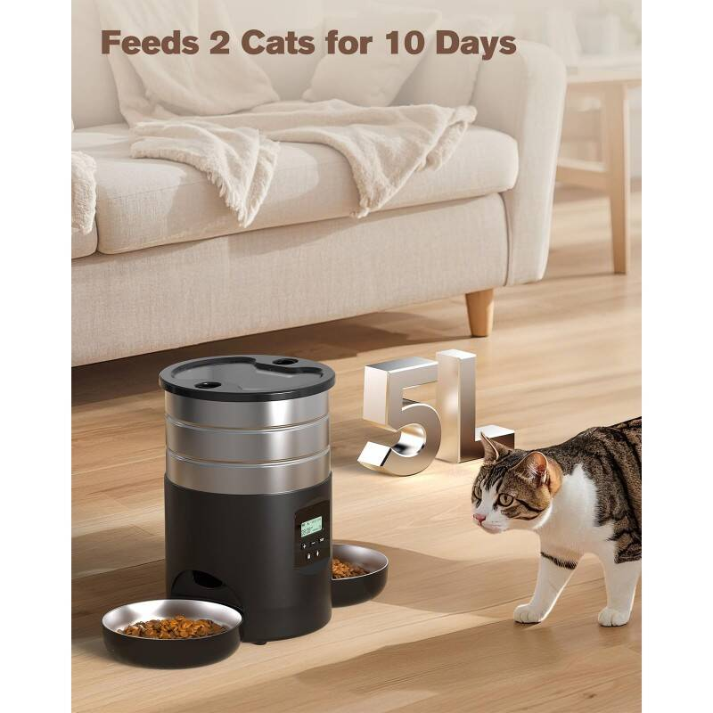 Dual Bowl Automatic Cat Feeder For Two Cats With Stable Anti Slip Design And Programmable