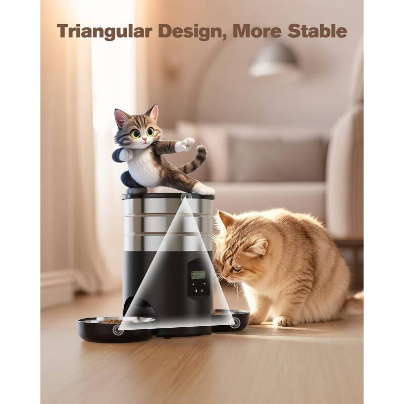 Dual Bowl Automatic Cat Feeder For Two Cats With Stable Anti Slip Design And Programmable