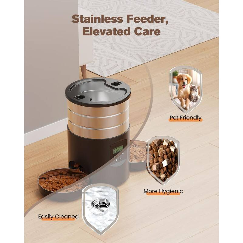 Dual Bowl Automatic Cat Feeder For Two Cats With Stable Anti Slip Design And Programmable