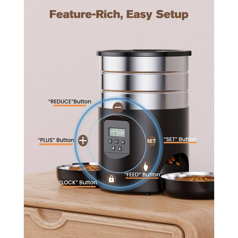 Dual Bowl Automatic Cat Feeder For Two Cats With Stable Anti Slip Design And Programmable