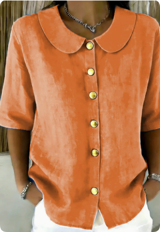 Elegant And Stylish Cotton-Linen Womens Short-Sleeve Shirt With Buttons