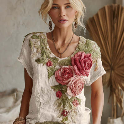 Elegant New Style Jacquard Off-shoulder Short Sleeve Top