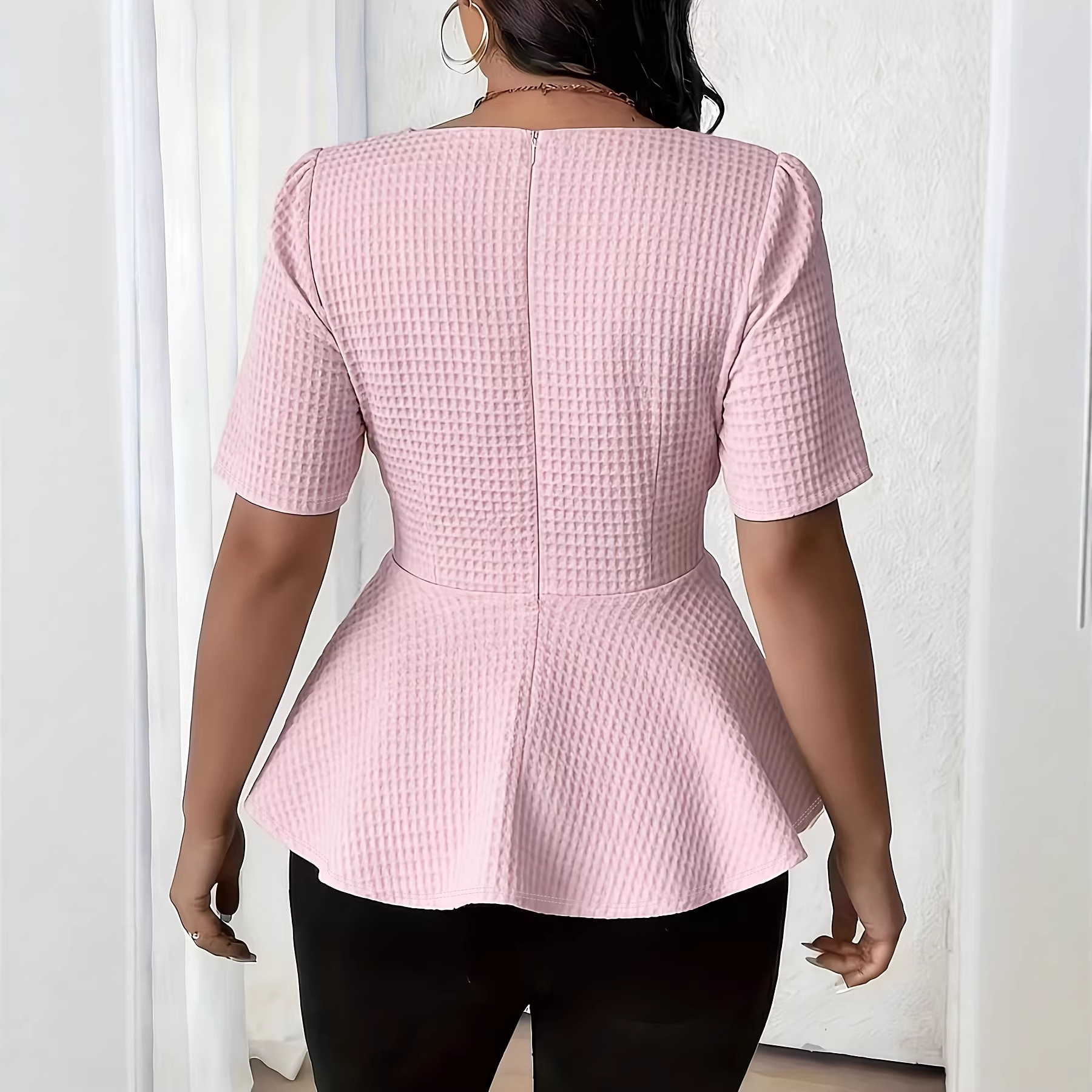 Elegant Square Neck Top With Ruffled Trim And Buttons