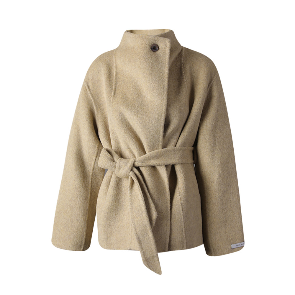 Elegant Stand-collar Wool Coat For Petite Women