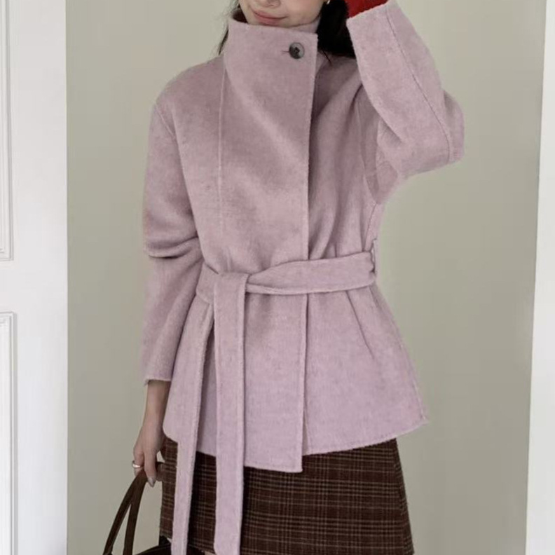 Elegant Stand-collar Wool Coat For Petite Women