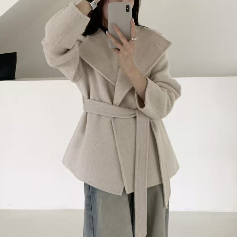Elegant Stand-collar Wool Coat For Petite Women