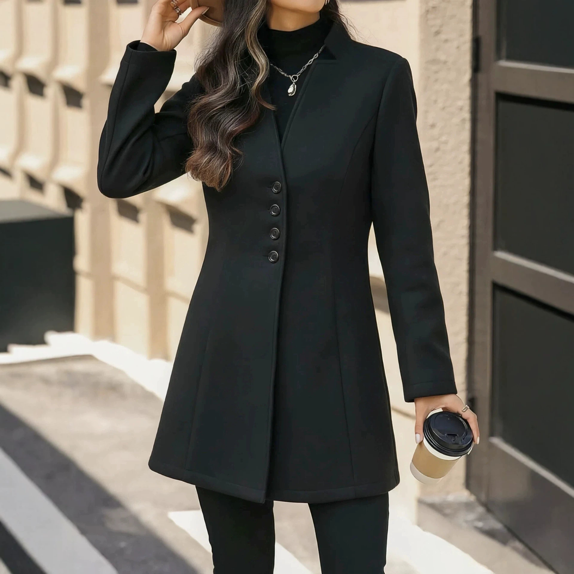 Elegant Wool Stand-collar Trench Coat Mid-length Style