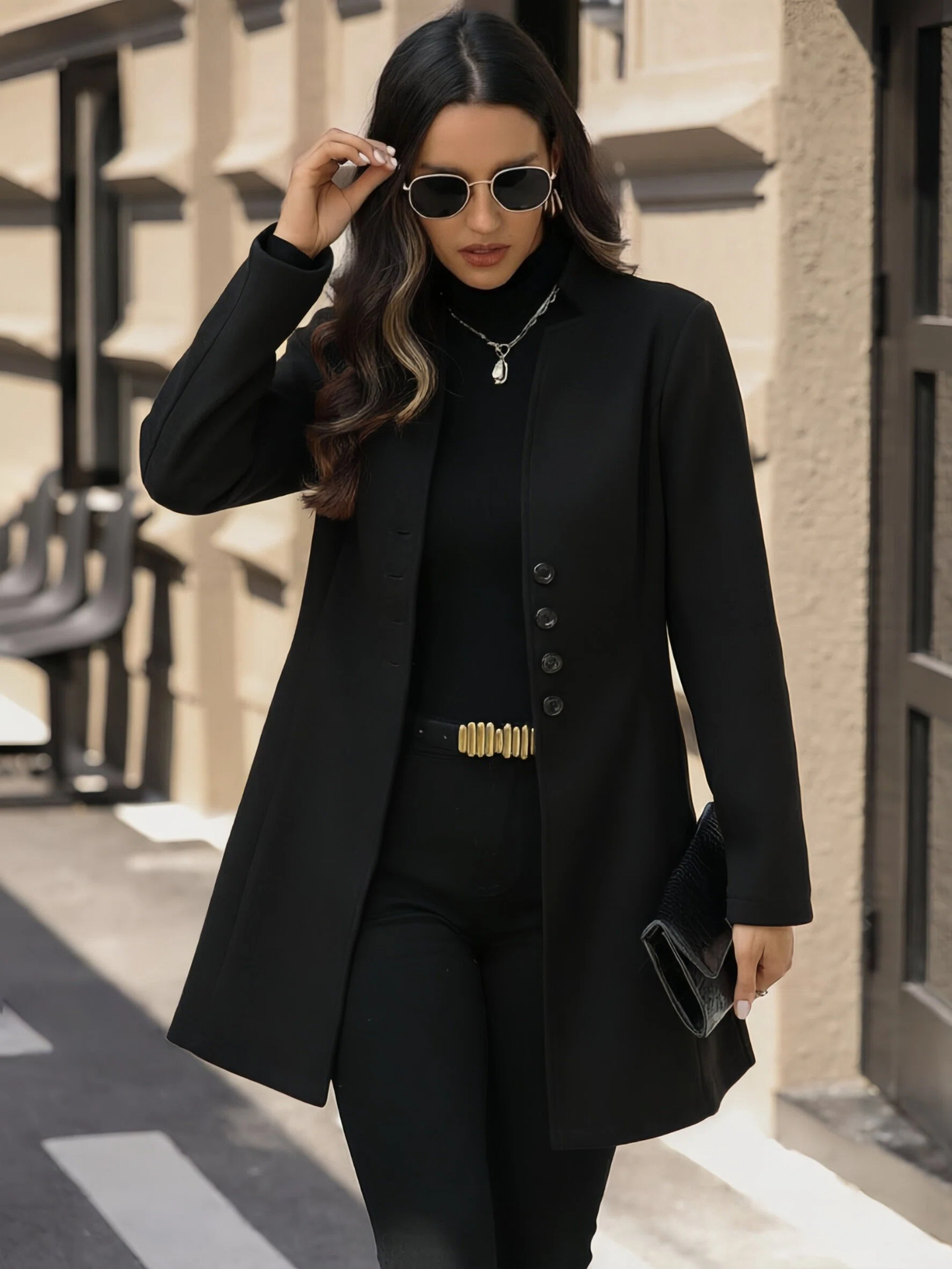 Elegant Wool Stand-collar Trench Coat Mid-length Style
