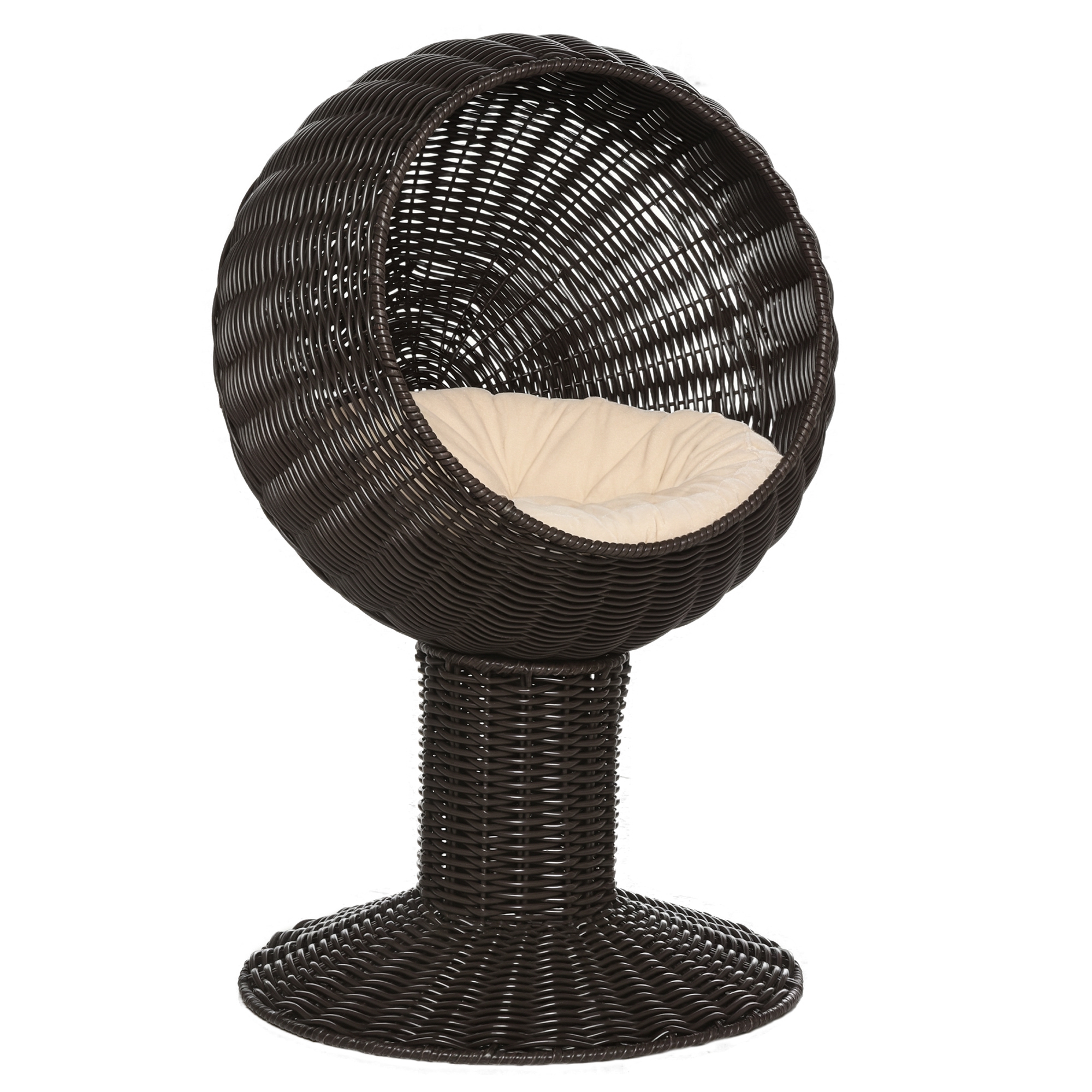 Elevated Cat Bed with Rotatable Egg Chair Pod, Cat Basket Bed with Thick Cushion, Natural