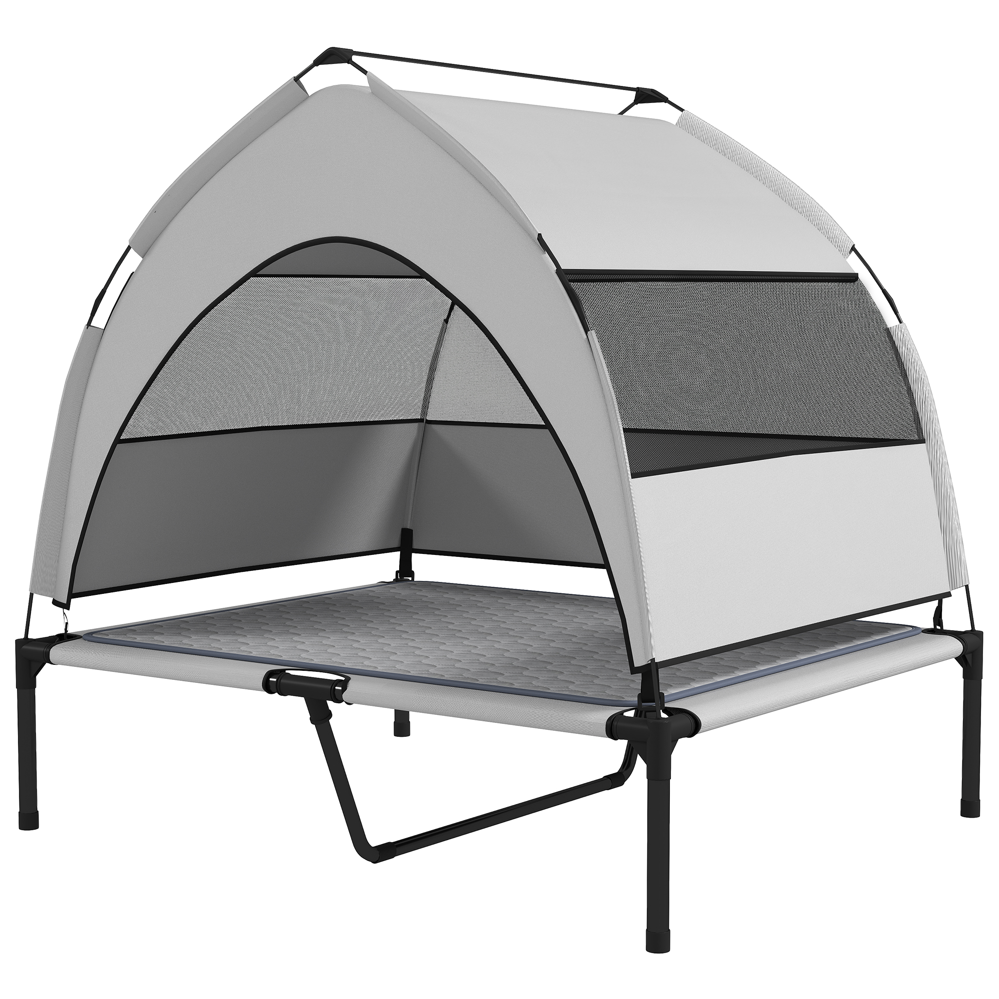 Elevated Dog Bed with Removable Canopy, Portable Outside Raised Pet Cot with Cooling Pad