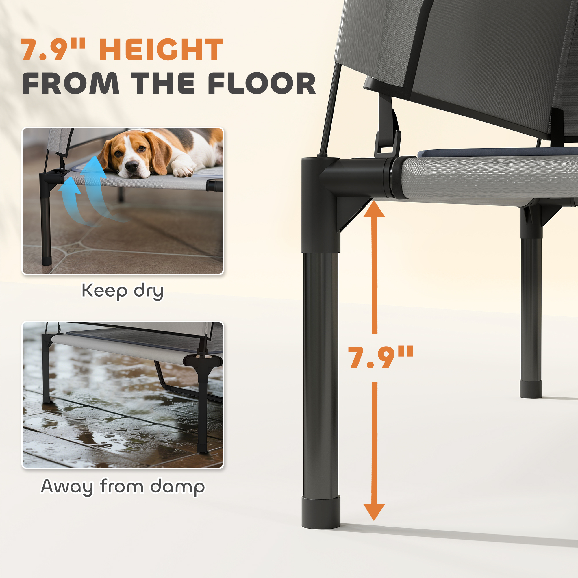 Elevated Dog Bed with Removable Canopy, Portable Outside Raised Pet Cot with Cooling Pad