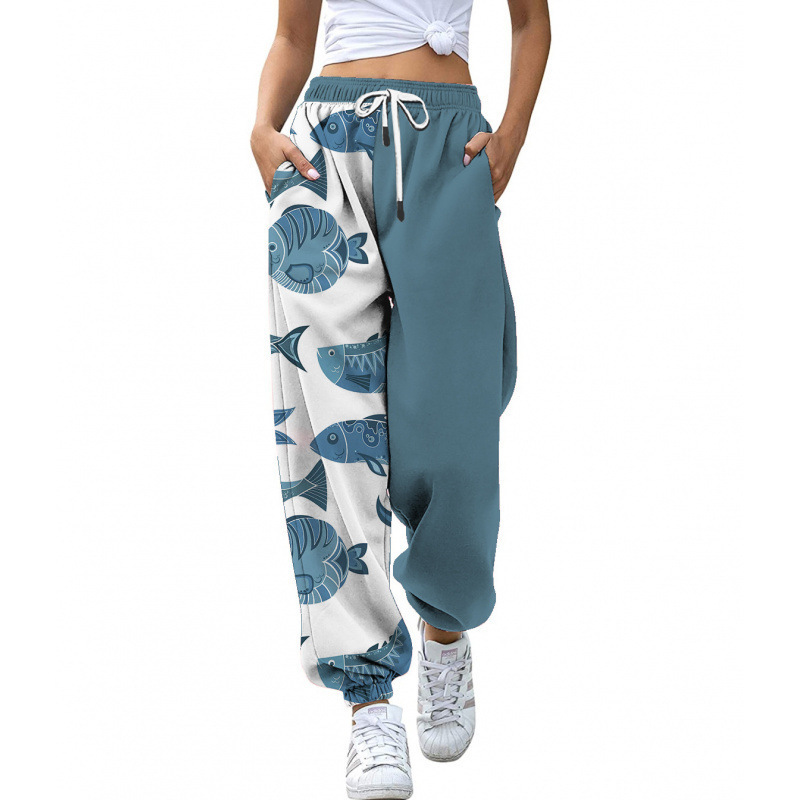 Euro American 2024 Autumn Casual Leg Tight Printed Slimming Sports High Waist With Rope