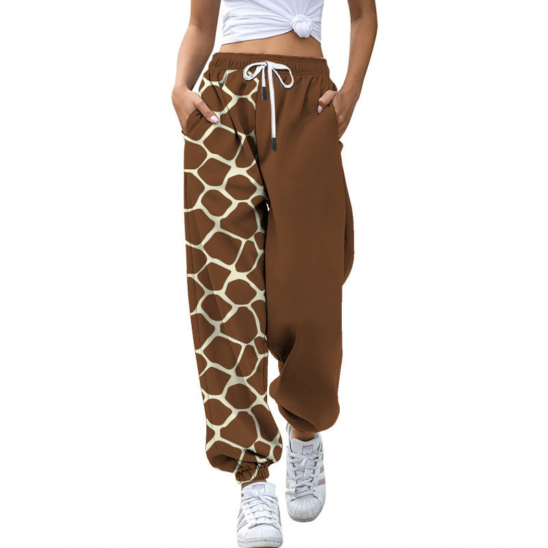 Euro American 2024 Autumn Casual Leg Tight Printed Slimming Sports High Waist With Rope