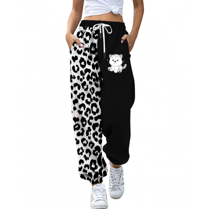 Euro American 2024 Autumn Casual Leg Tight Printed Slimming Sports High Waist With Rope