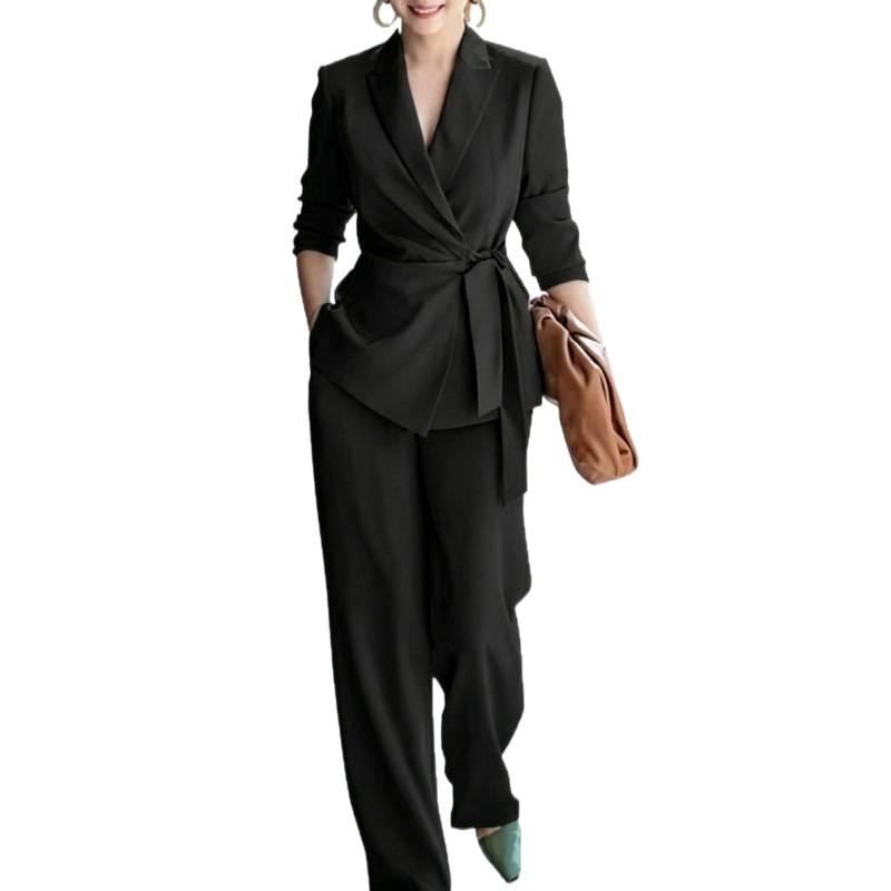European And American 2026 Autumn Fashion Elegant Women's Casual Solid Color Suit With Tie