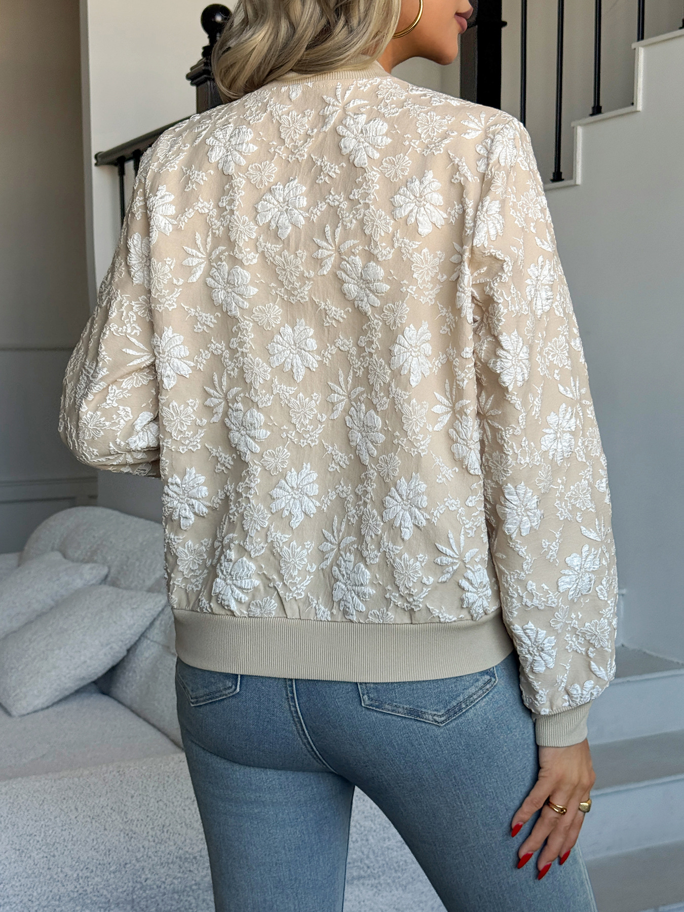 Nueva chaqueta con cremallera Jacquard europea y americana de primavera y otoño de 2026, corte holgado