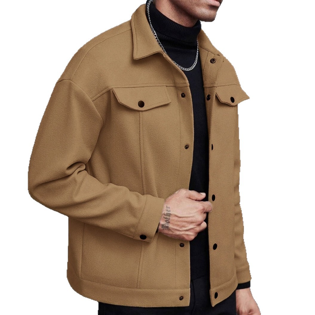 European And American Amazon Temu Autumn And Winter New Style Men's Woolen Lapel Jacket