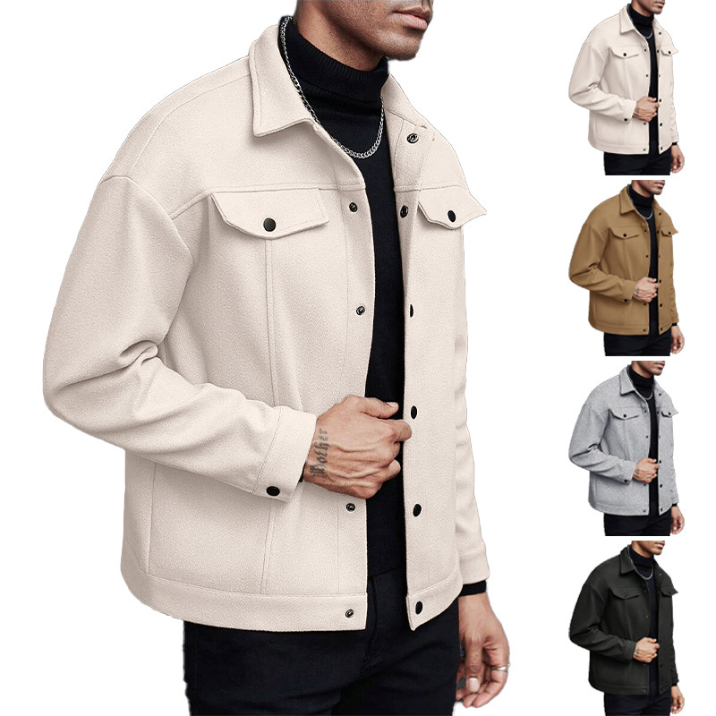 European And American Amazon Temu Autumn And Winter New Style Men's Woolen Lapel Jacket