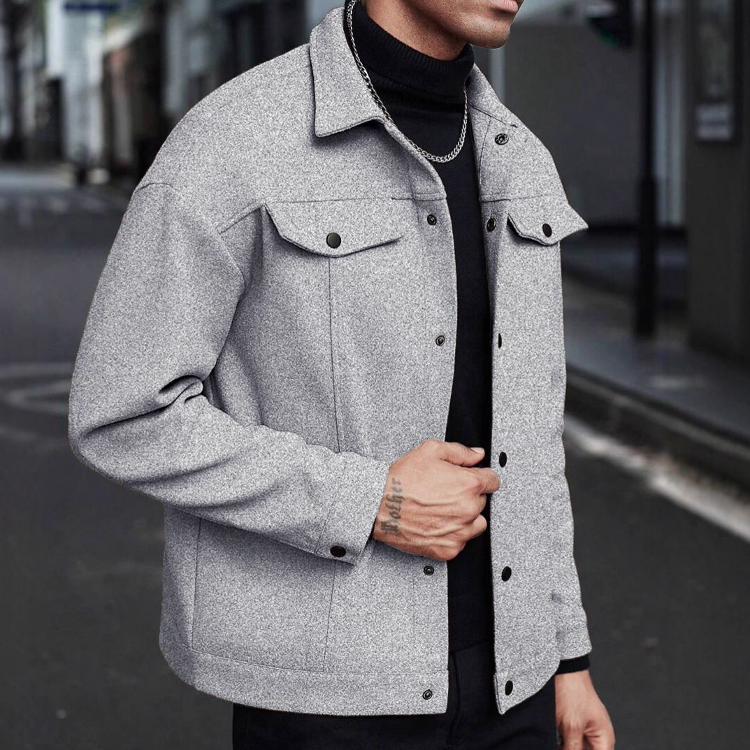 European And American Amazon Temu Autumn And Winter New Style Men's Woolen Lapel Jacket