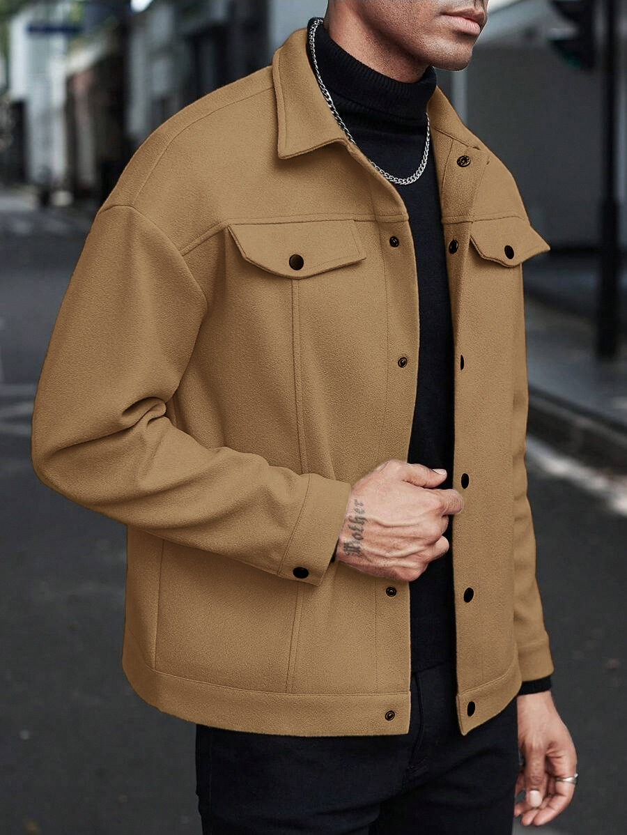 European And American Amazon Temu Autumn And Winter New Style Men's Woolen Lapel Jacket