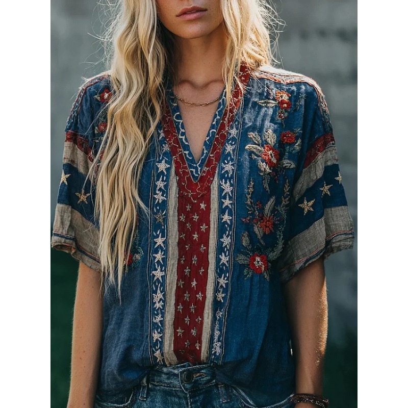 European And American Bohemian-style Womens Wide-fit T-shirt