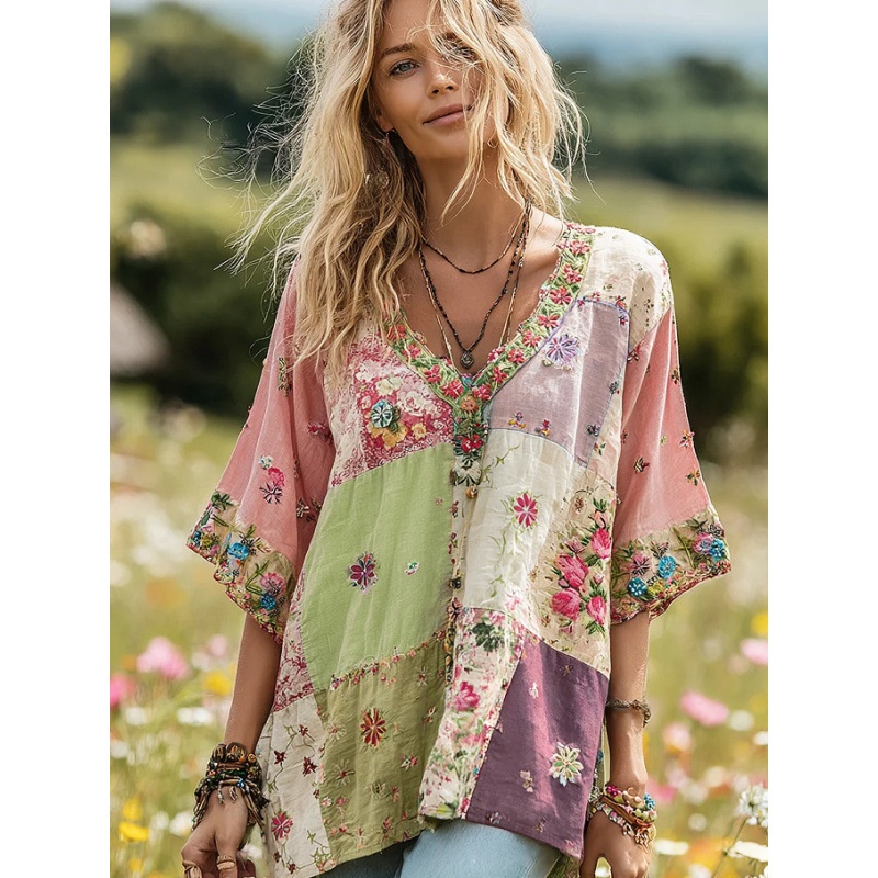 European And American Bohemian-style Womens Wide-fit T-shirt