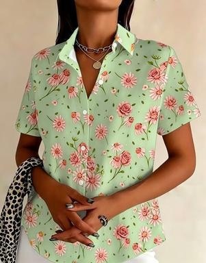 European And American Casual Short-Sleeved Floral Tops And Shirts, New Summer Women's Tops