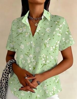 European And American Casual Short-Sleeved Floral Tops And Shirts, New Summer Women's Tops