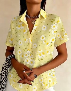 European And American Casual Short-Sleeved Floral Tops And Shirts, New Summer Women's Tops