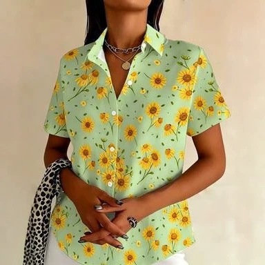 European And American Casual Short-Sleeved Floral Tops And Shirts, New Summer Women's Tops