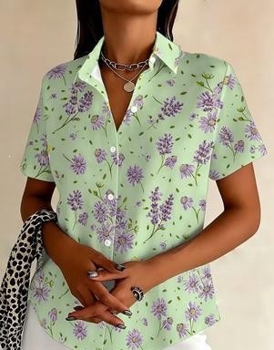 European And American Casual Short-Sleeved Floral Tops And Shirts, New Summer Women's Tops
