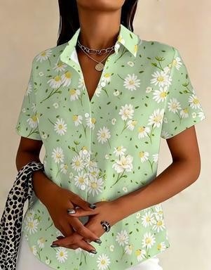 European And American Casual Short-Sleeved Floral Tops And Shirts, New Summer Women's Tops