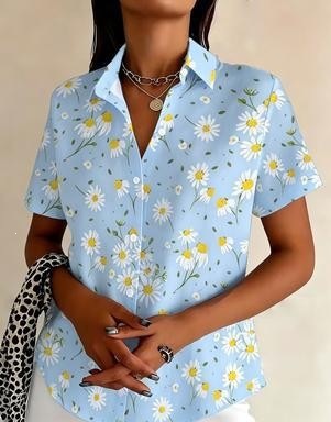 European And American Casual Short-Sleeved Floral Tops And Shirts, New Summer Women's Tops