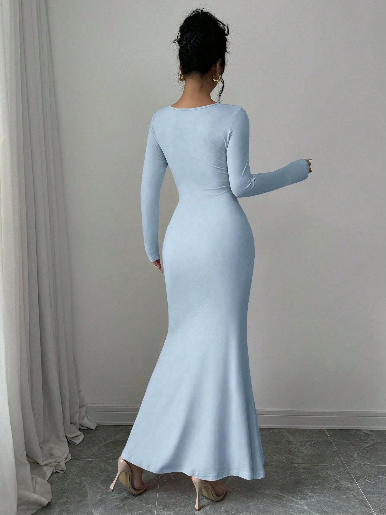 European And American Ladies Fashion Elegant Tight Elastic Sexy Long-Sleeved Fishtail