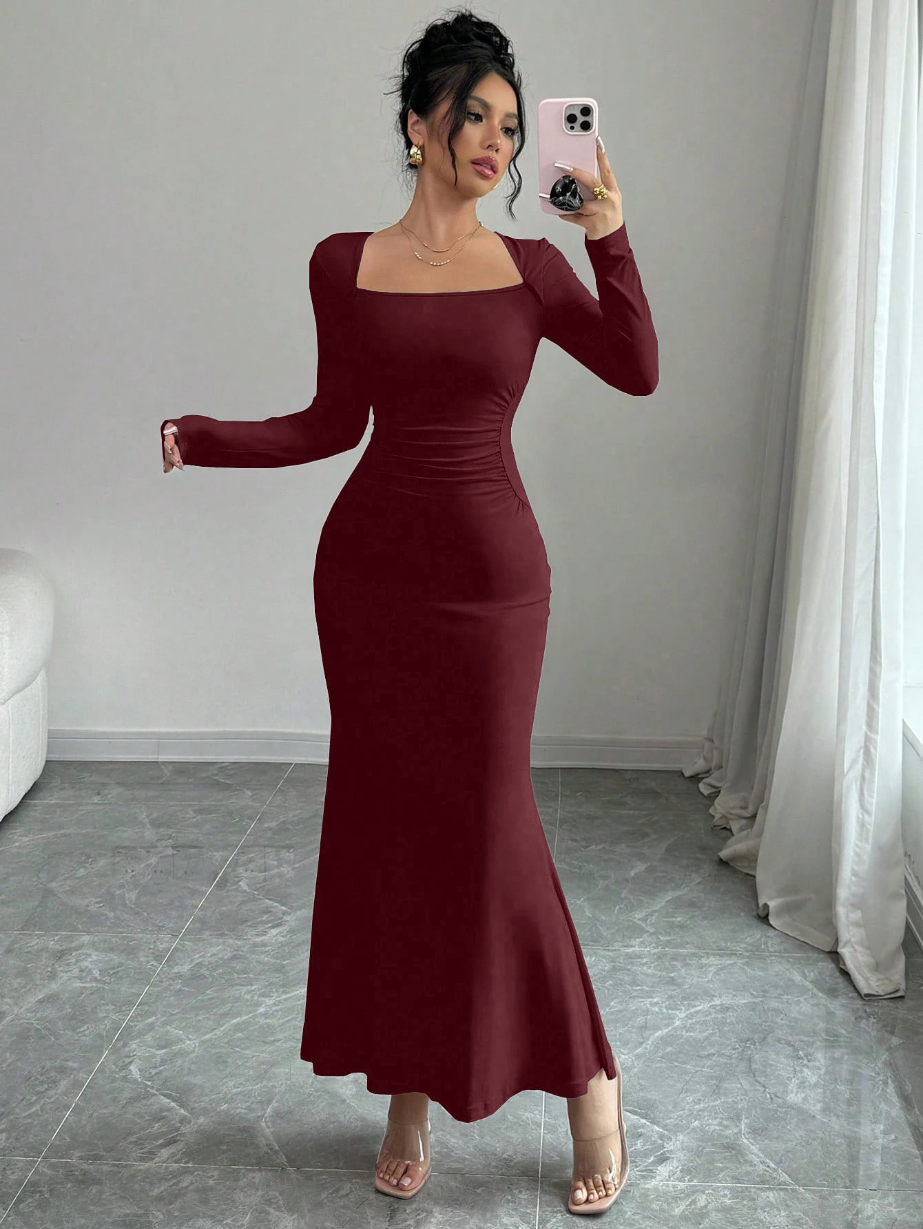 European And American Ladies Fashion Elegant Tight Elastic Sexy Long-Sleeved Fishtail