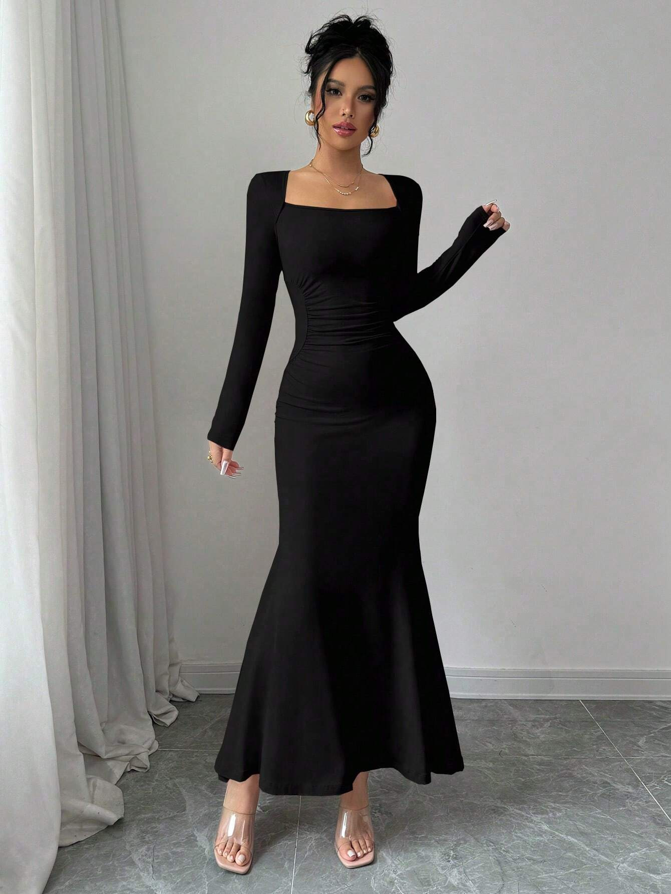 European And American Ladies Fashion Elegant Tight Elastic Sexy Long-Sleeved Fishtail