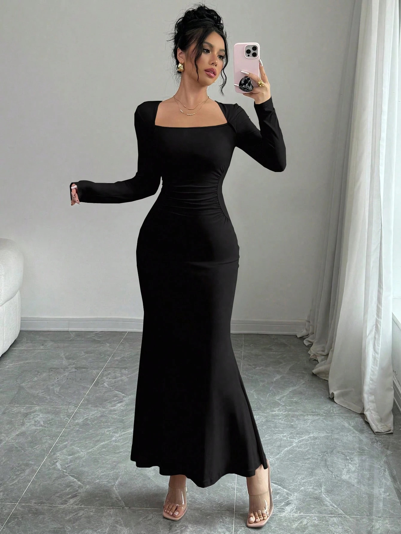 European And American Ladies Fashion Elegant Tight Elastic Sexy Long-Sleeved Fishtail